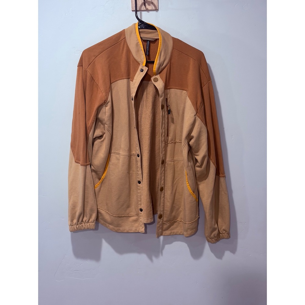Backcountry Colorblock Snap Front Sweatshirt Jacket Tan Brown Small
